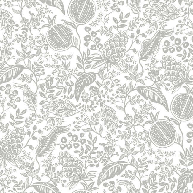 York  Rifle Paper Co.  Pomegranate Wallpaper- White & Metallic Silver RP7387
