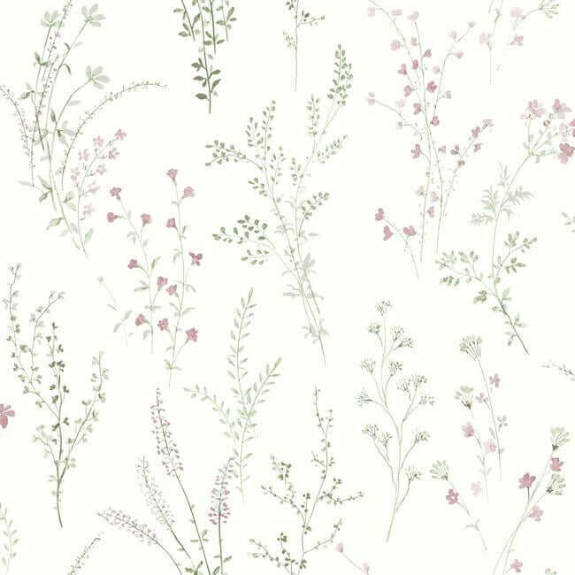 York  Simply Farmhouse  Wildflower Sprigs Wallpaper- Pink/Green/Grey FH4028