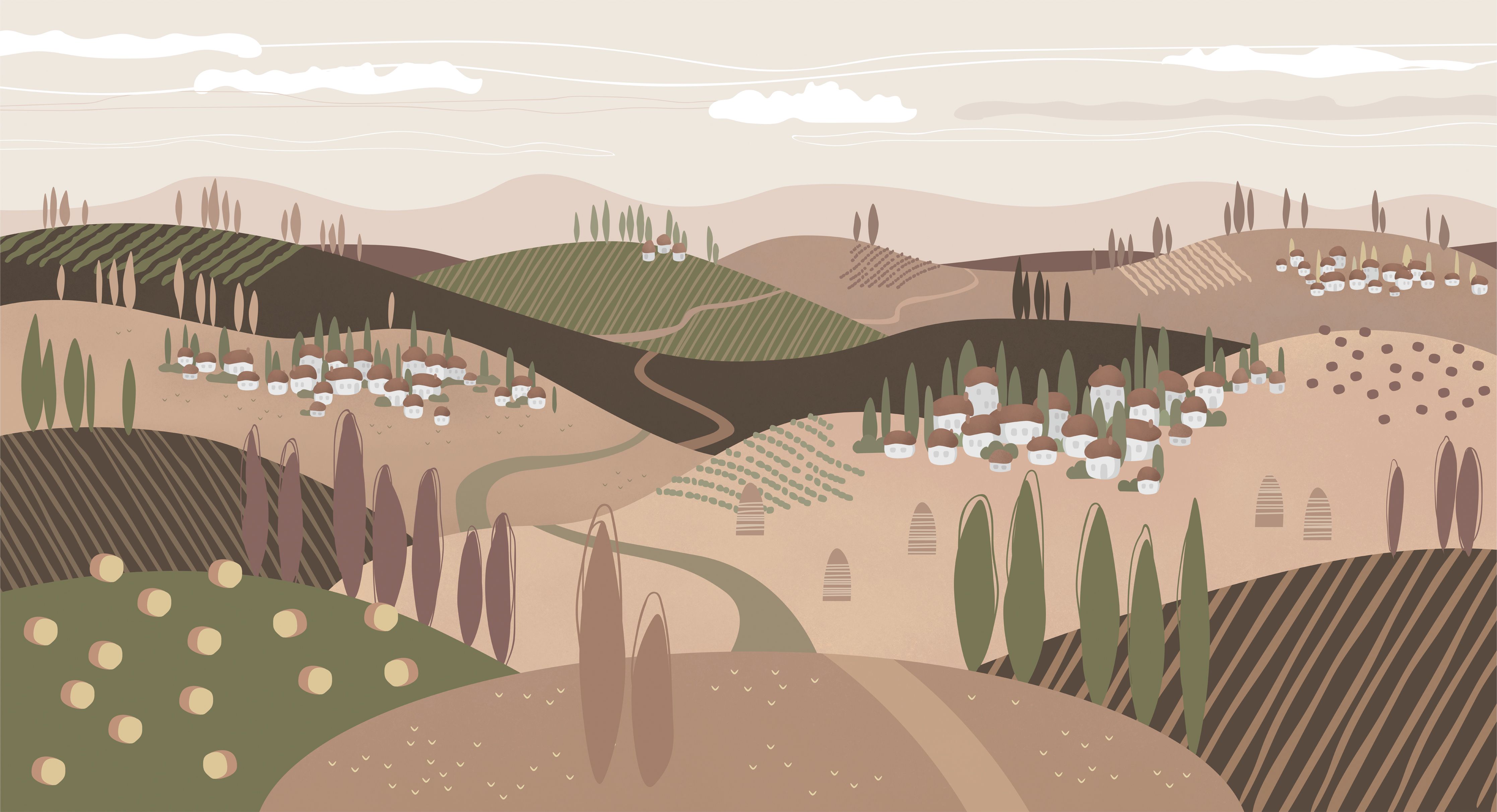 254501 Creativille домики на холмах с кипарисами