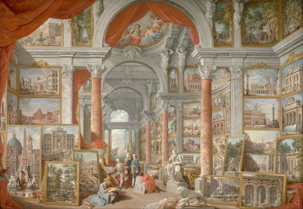 Affresco Жанровые сцены Giovanni Paolo Pannini, Picture Gallery with Views of Modern Rome