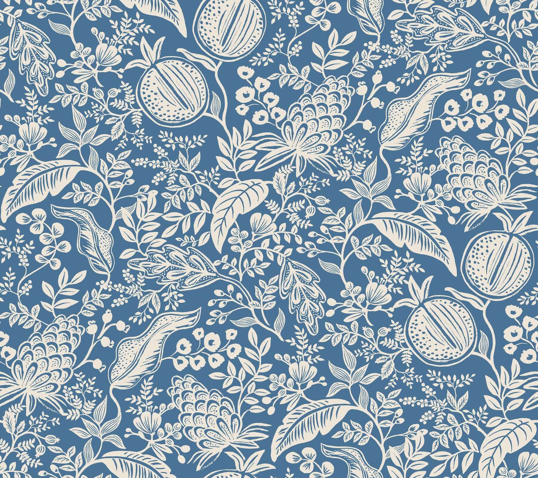 York  Rifle Paper Co. Wallcoverings  Pomegranate Wallpaper- Blue & Ivory PSW1631RL