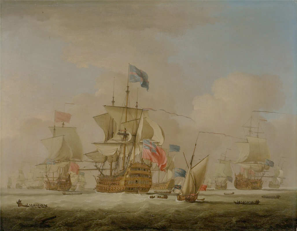 Affresco Морские пейзажи Peter Monamy, British Men of War and a Sloop