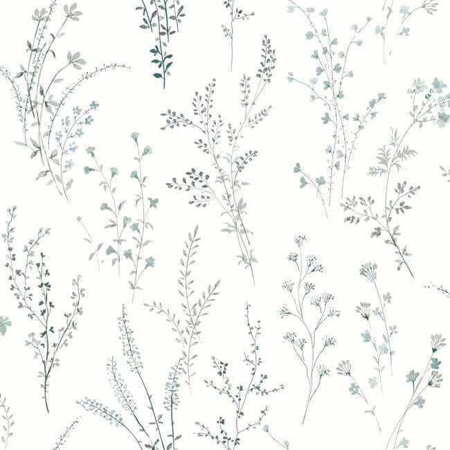 York  Simply Farmhouse  Wildflower Sprigs Wallpaper- Blue/Green FH4027