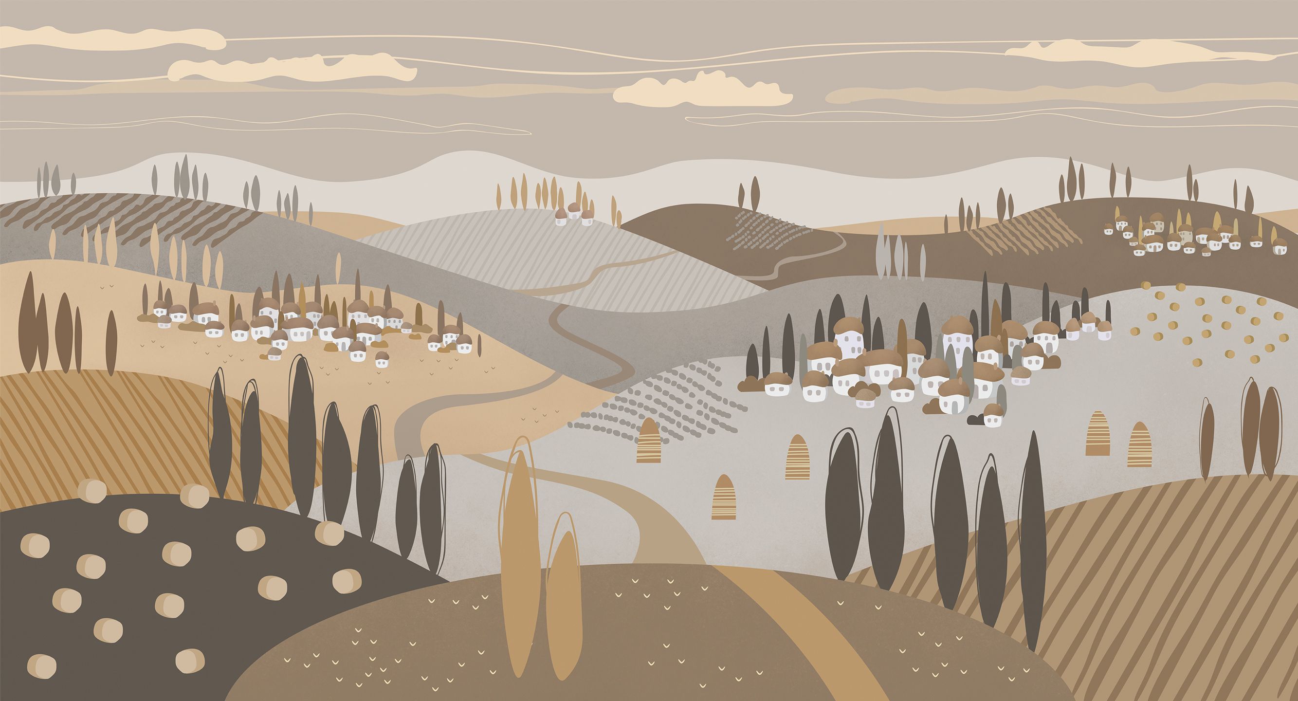 254504 Creativille домики на холмах с кипарисами