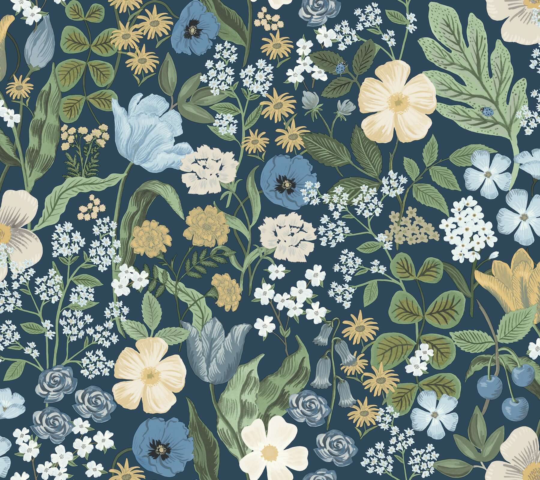 York  Rifle Paper Co. Wallcoverings  Blossom Wallpaper- Navy RF7494