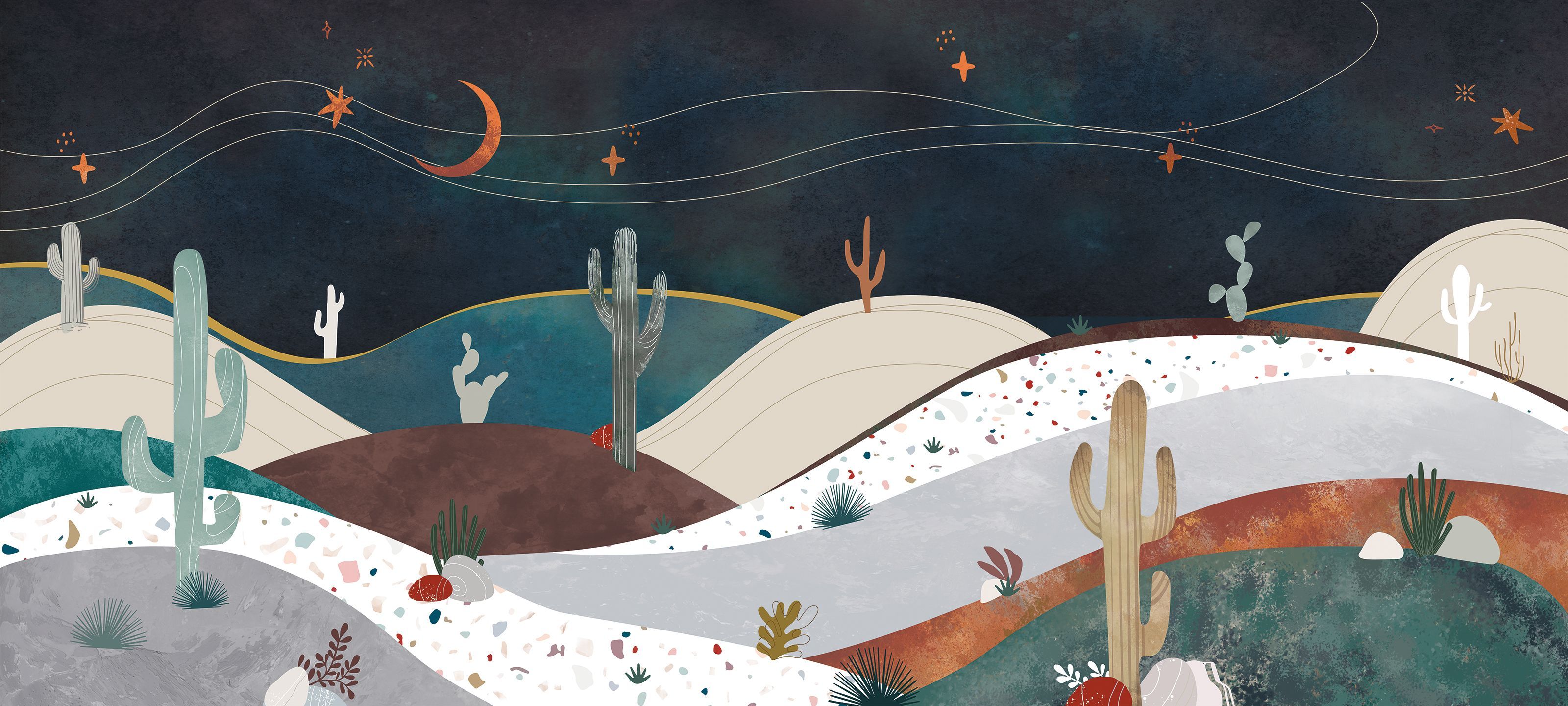 255512 Creativille ночные холмы с кактусами