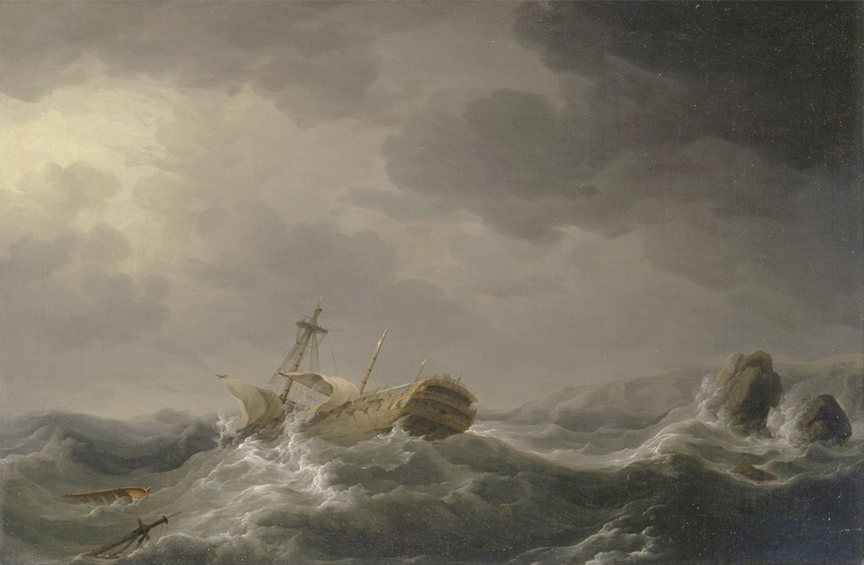 Affresco Морские пейзажи Charles Brooking, Ship wrecked on a rocky coast